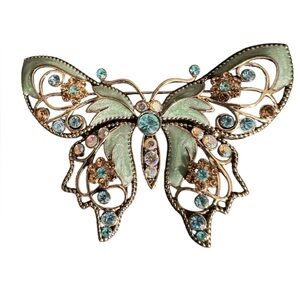Avon Brooch 1980s Vintage Butterfly Turquoise Enamel & Rhinestones-Nina Ricci